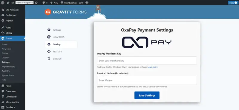 2-6 How to Set Up the OxaPay Plugin for Gravity Forms