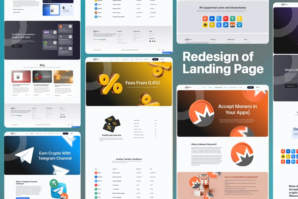 Redesign of landing pages for easier access of users to information by OxaPay.