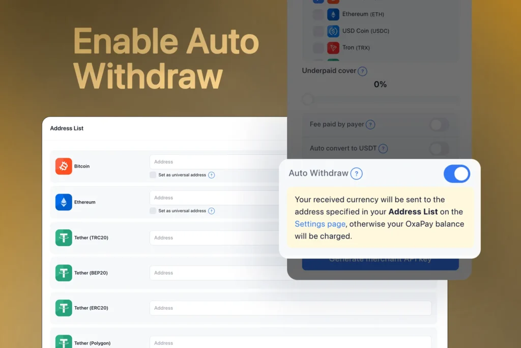 enableAutoWithdraw Automatic Crypto Withdrawals in OxaPay